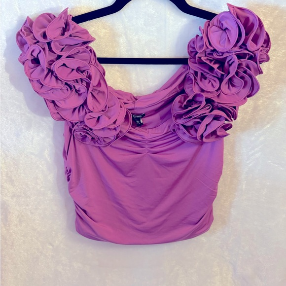 EXPRESS Body Contour Compression Off Shoulder Rosette Top - Picture 9 of 11